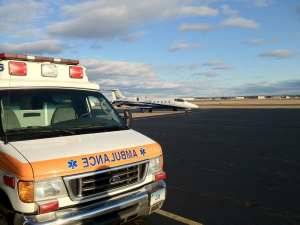 ASM ambulance picks up at Tac Air in Windsor Locks, CT